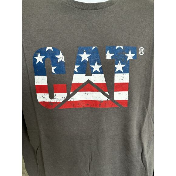 CAT Caterpillar Gray American Flag Logo Short Sleeve Graphic T-shirt Size XL - Picture 3 of 5